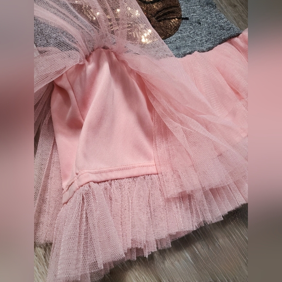 RMLA girls black short sleeve sequin cat embellished top/built-on tutu Size 4 - Picture 5 of 10